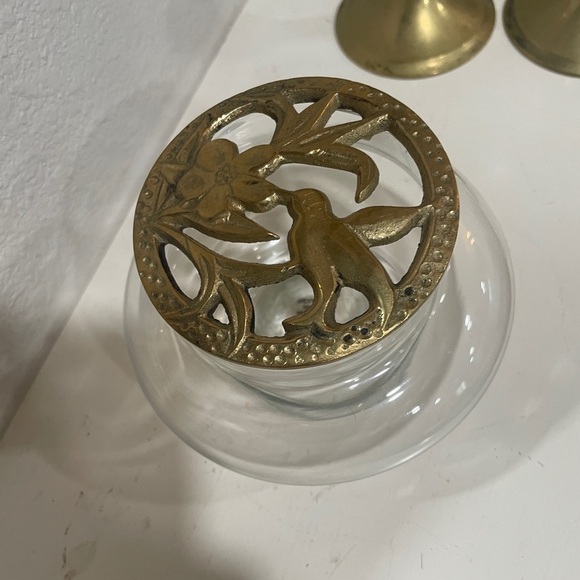 Vintage Brass Potpourri Bowl Humming Bird glass jar - Picture 1 of 5